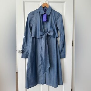 NEW! Seraphine Long Sleeve Wrap Shirt Dress Denim Chambray Nursing Maternity 2